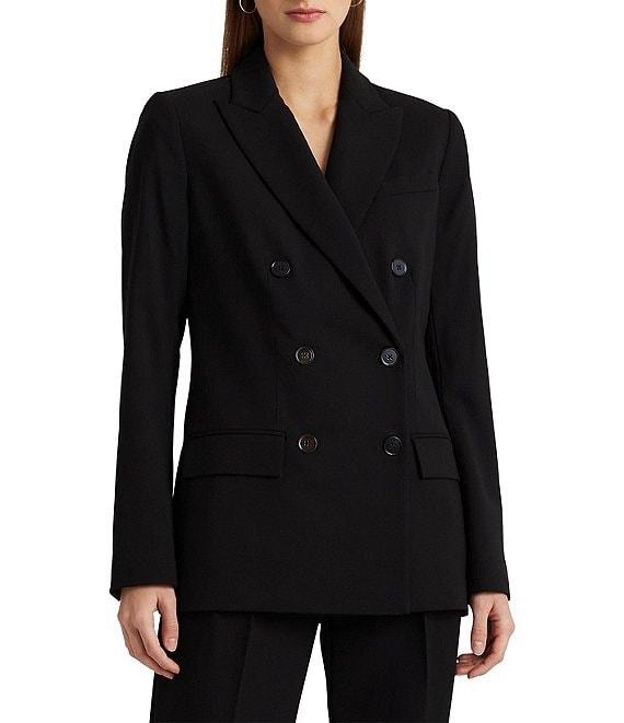 Lauren Ralph Lauren Double Breasted Wool Crepe Notch Lapel Long Sleeve Blazer Product Image