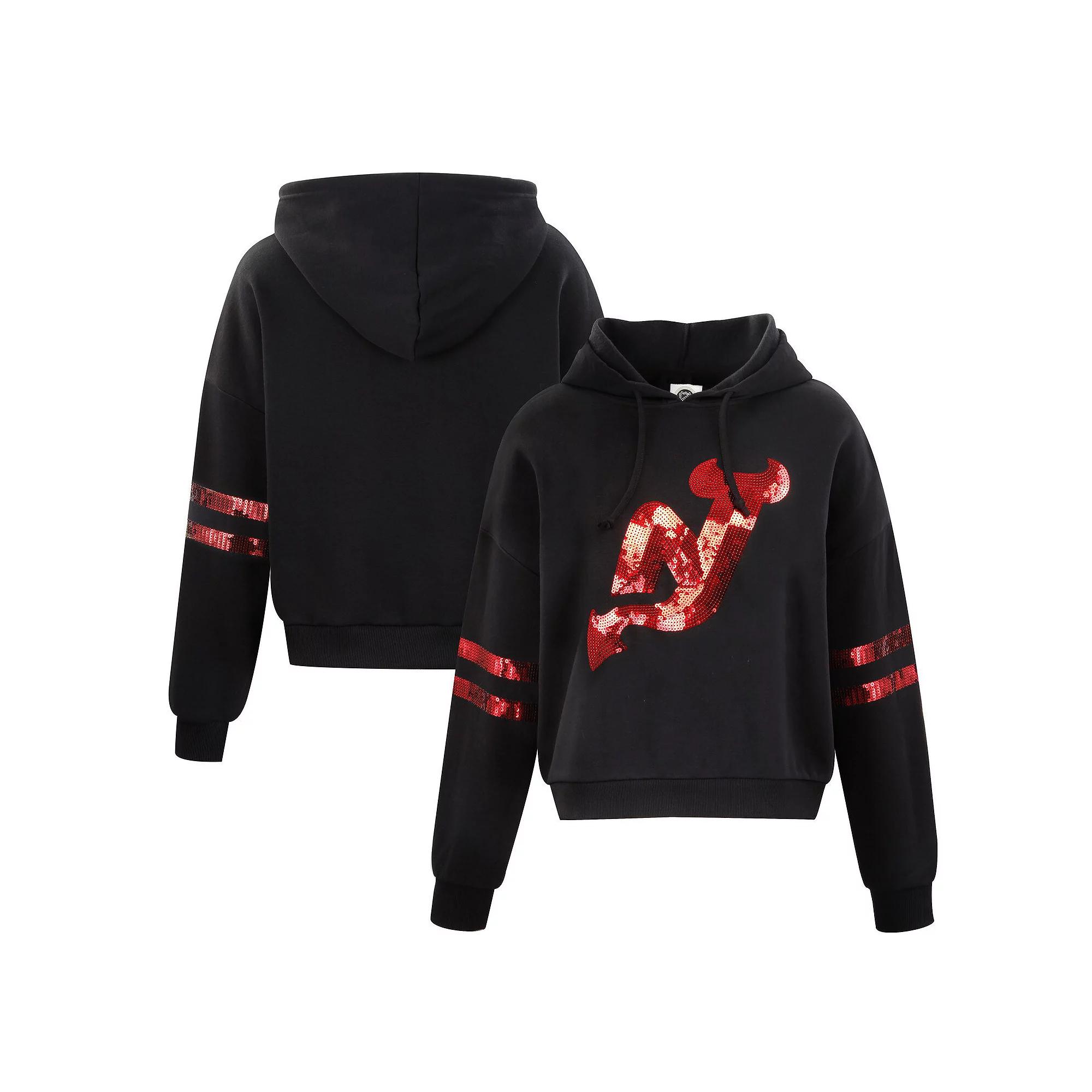 Women's Cuce Black New Jersey Devils Sequin Cropped Pullover Hoodie, Size: Small, Nhl Black Product Image