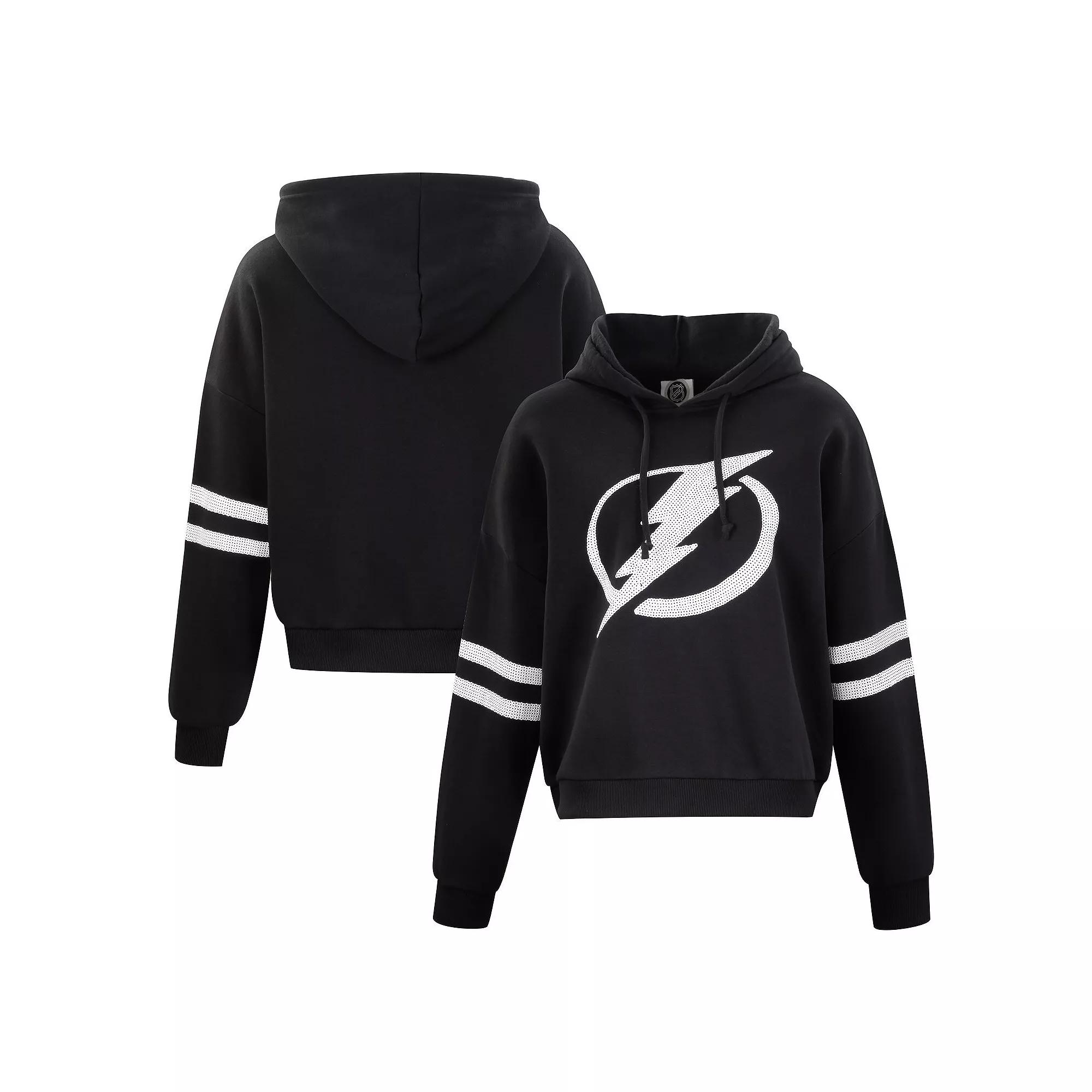Women's Cuce Black Tampa Bay Lightning Sequin Cropped Pullover Hoodie, Size: 2XL, Lgh Black Product Image