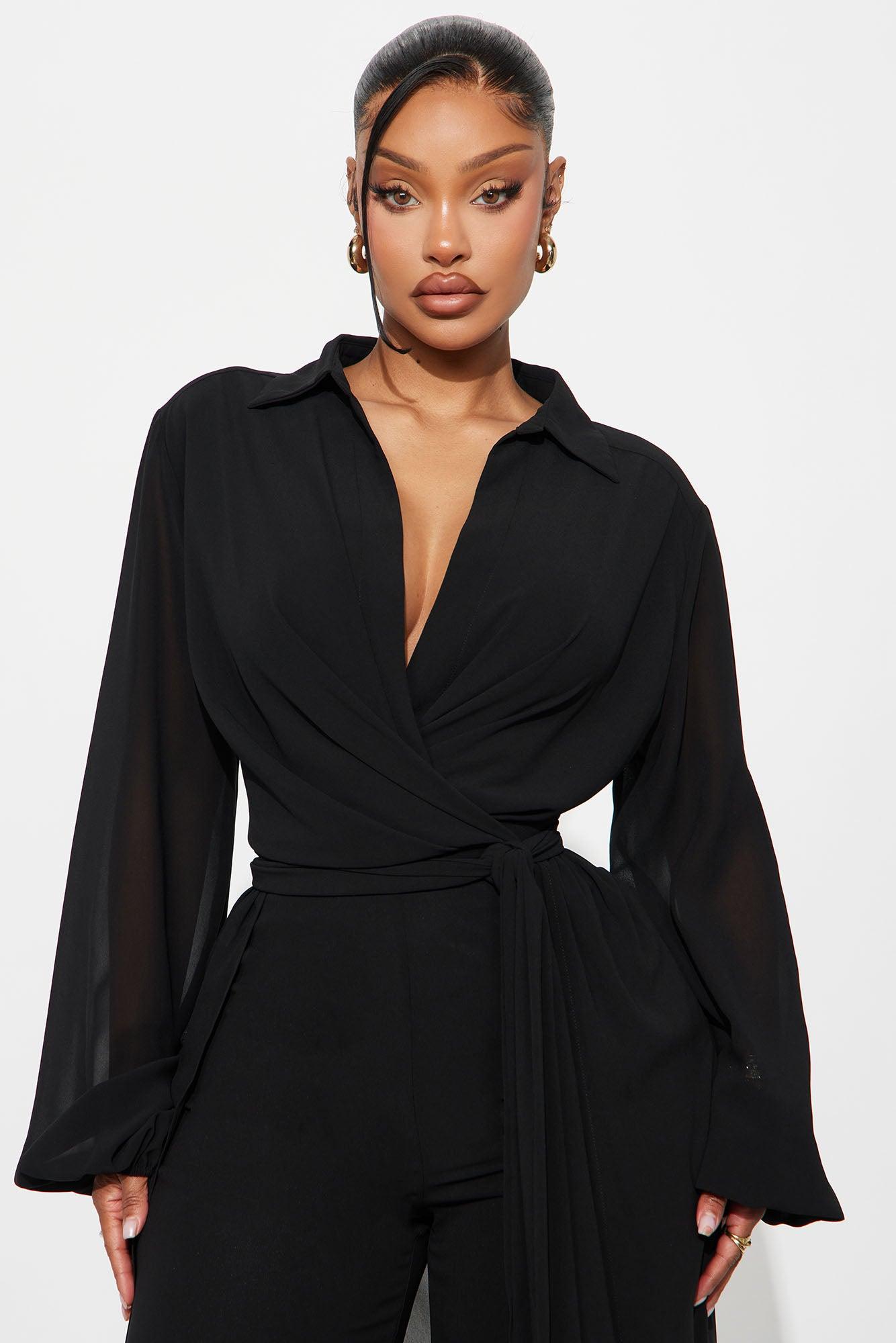 Alondra Chiffon Long Sleeve Jumpsuit - Black Female Product Image