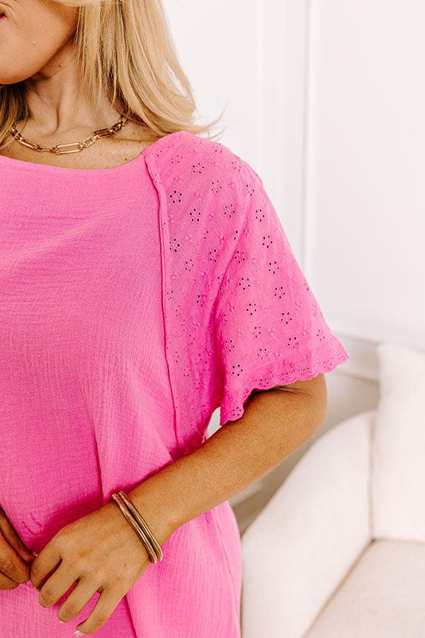 Sunday Mornings Eyelet Shift Dress in Bubblegum Pink Curves Product Image