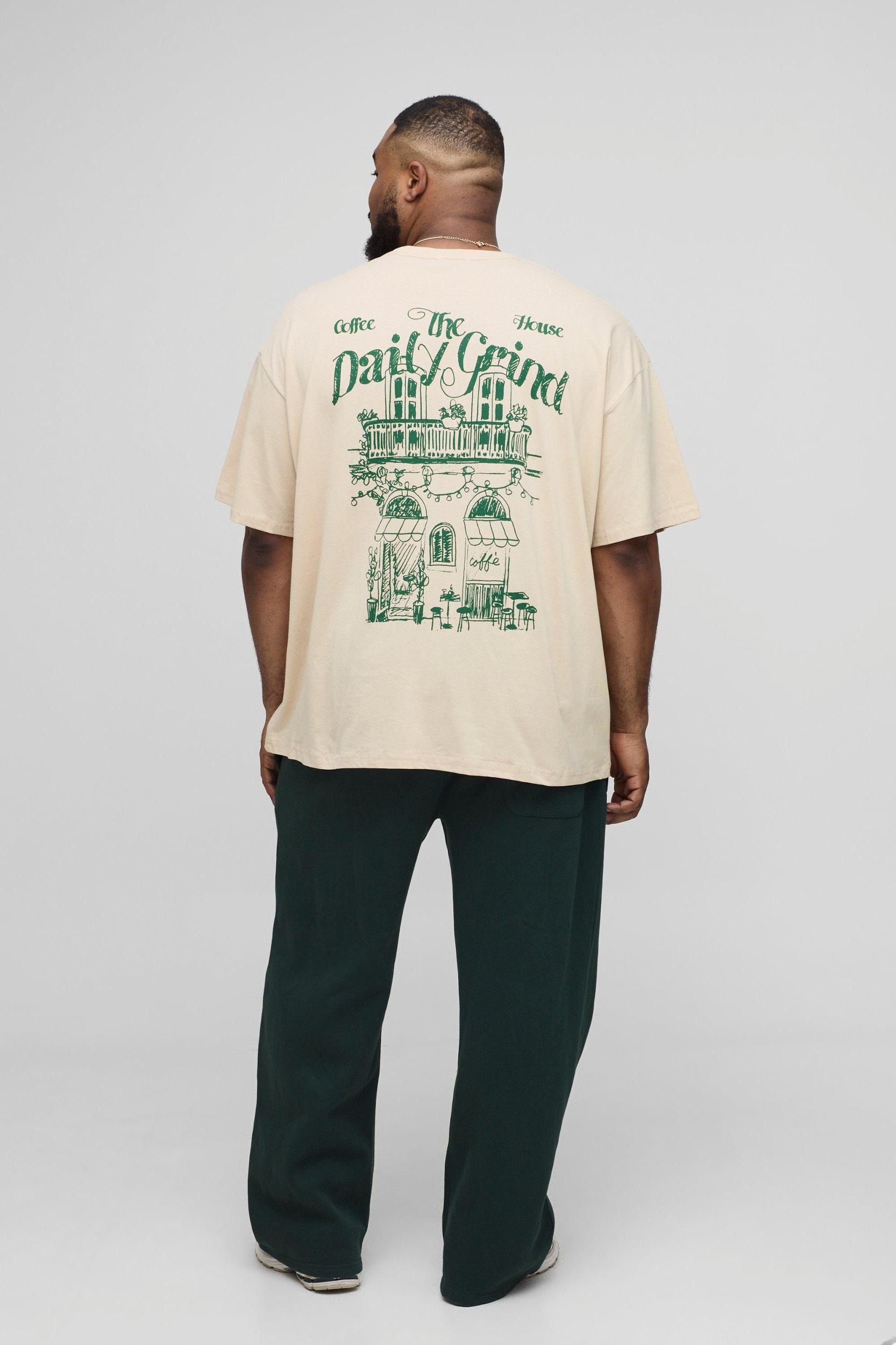 Plus Oversized Coffee House Print T-Shirt | boohooMAN USA Product Image