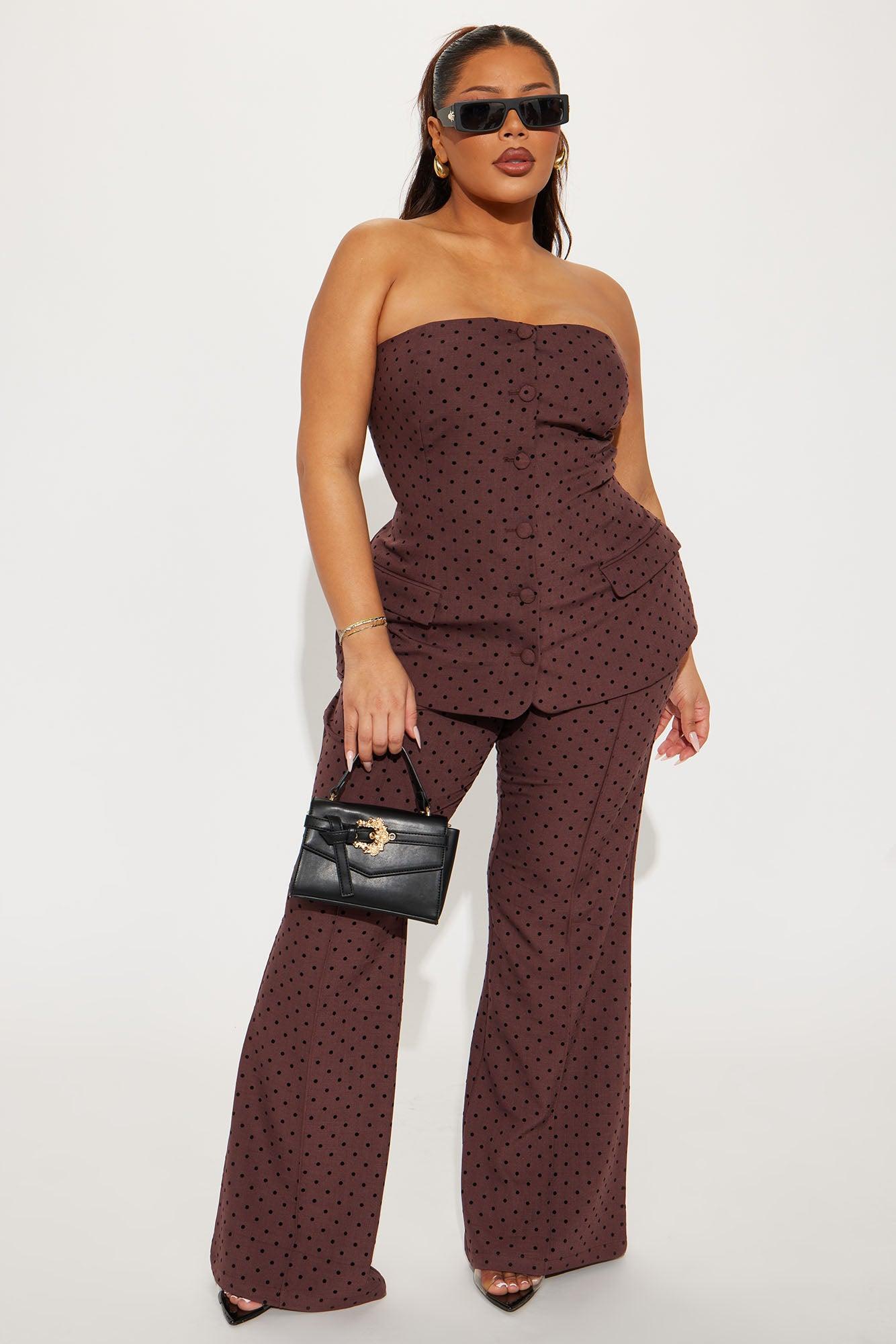 Stacy Polka Dot Flare Pant Set - Brown Product Image