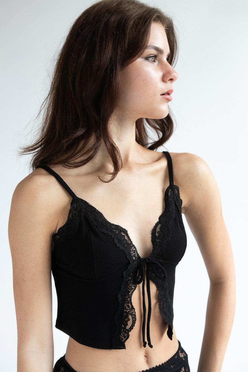 Tie Front Lace Trim Cami Product Image