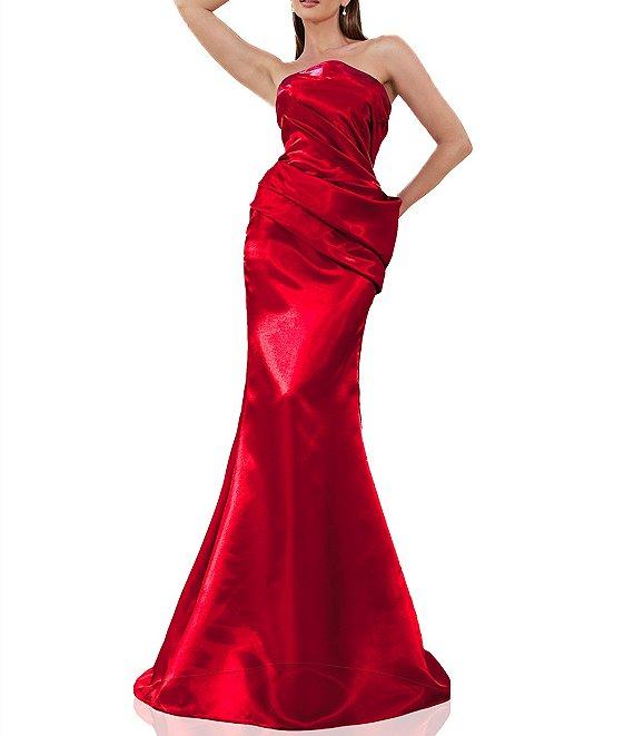 Terani Couture Strapless Pleated Bodice Shimmer Organza Mermaid Gown Product Image
