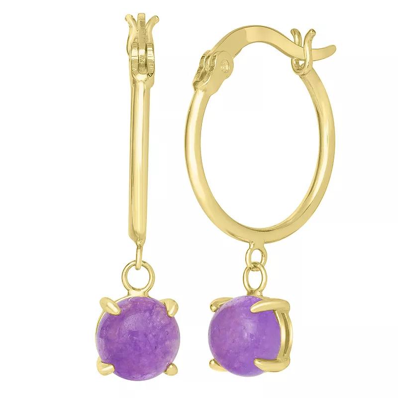 Gemistry 14k Gold Over Sterling Silver Stone Drop Hoop Earrings, Women's, Purple Product Image