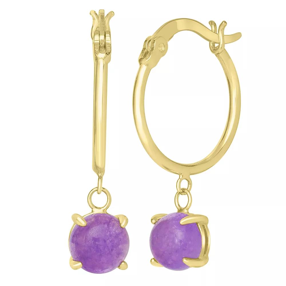 Gemistry 14k Gold Over Sterling Silver Stone Drop Hoop Earrings, Women's, Purple Product Image