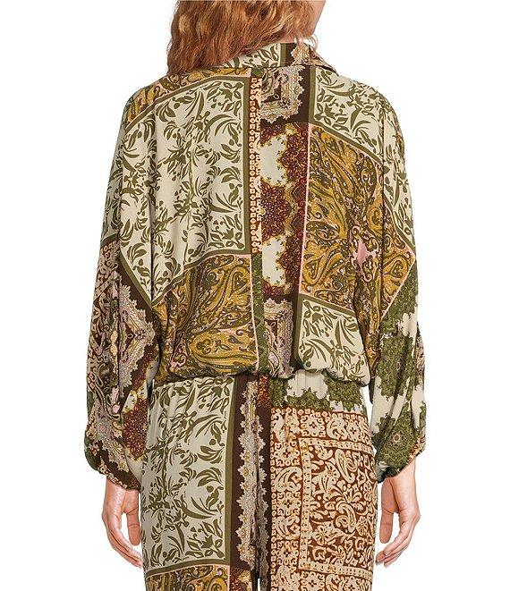 Talisman Hazel Paisley Garden Woven Point Collar Button Front Long Batwing Sleeve Shirt Product Image