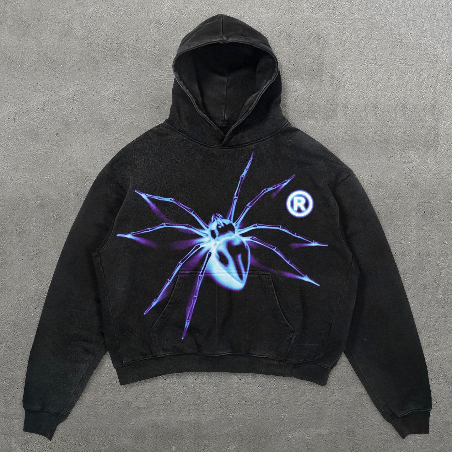 Sopula Spider Print Graphic Acid Washed Oversized Hoodie Product Image