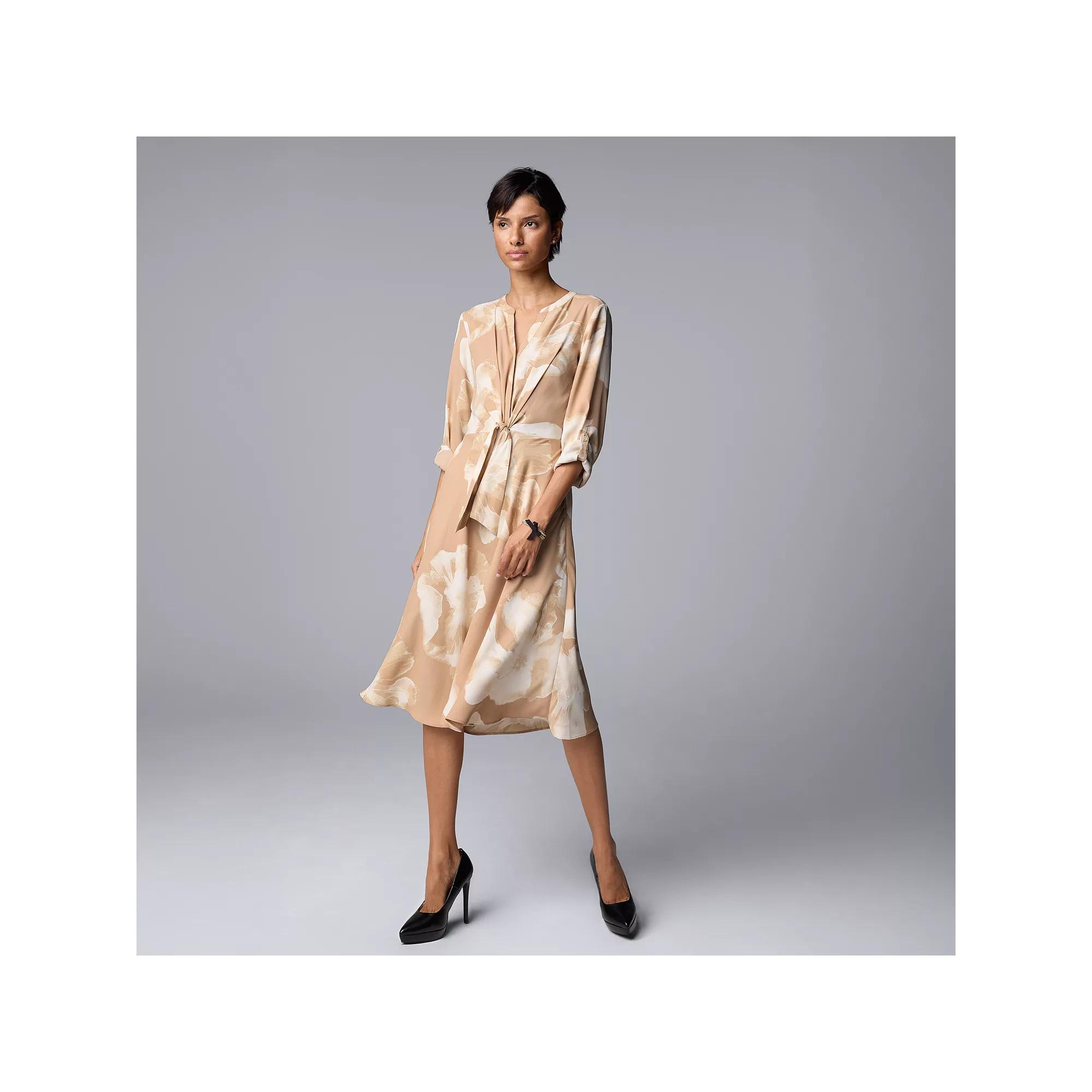 Women's Simply Vera Vera Wang Tie Front Midi Dress, Size: XL, Beige Floral Product Image