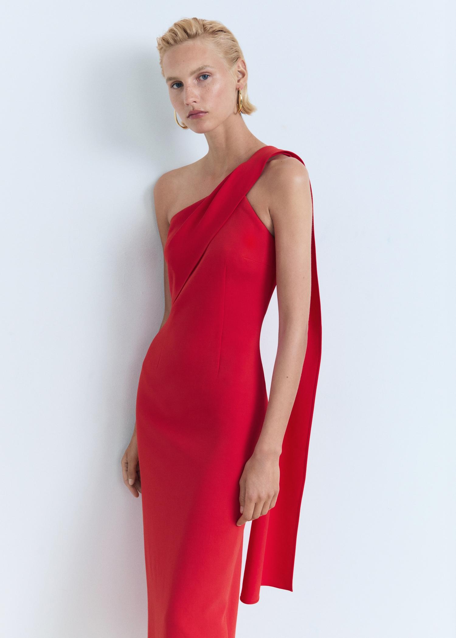 Asymmetrical bow-neck dress - Women | MANGO USA Product Image