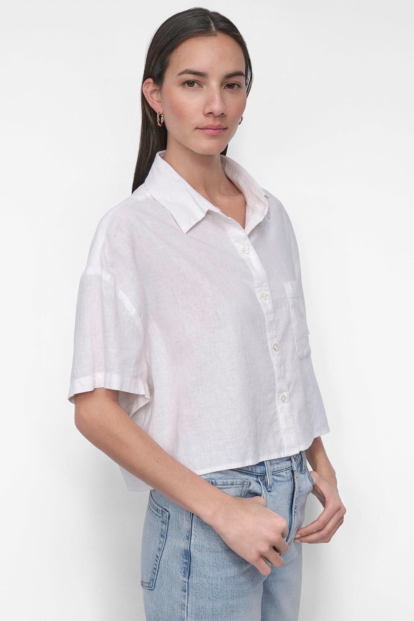 CROPPED LINEN-BLEND SHIRT Product Image