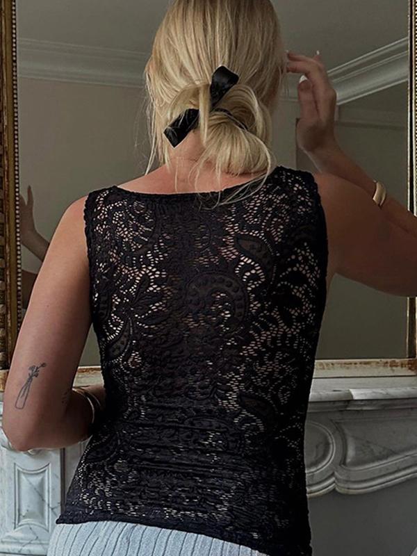 Plain Lace Cutout Tank Top Product Image