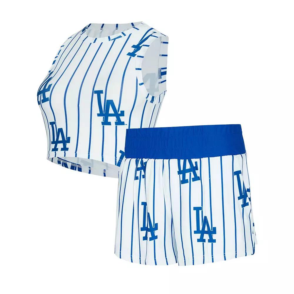 Women's Concepts Sport  White Los Angeles Dodgers Pinstripe Record Tank & Short Set, Size: Small Product Image