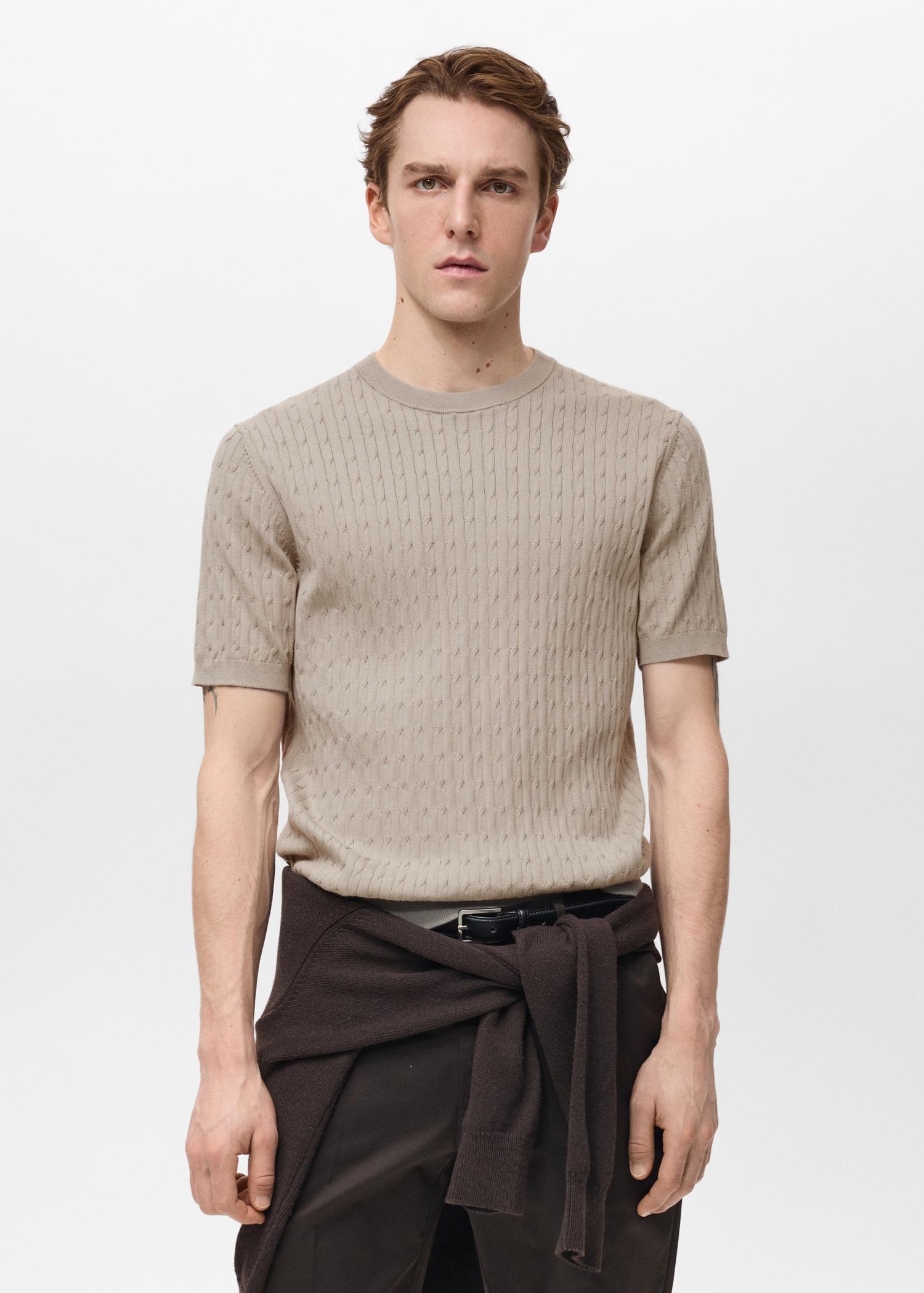 Braided fine-knit t-shirt - Men | MANGO USA Product Image