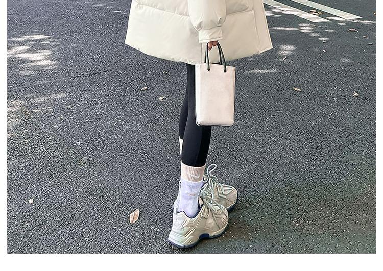 Stand Collar Plain Hood Zip Puffer Jacket Product Image