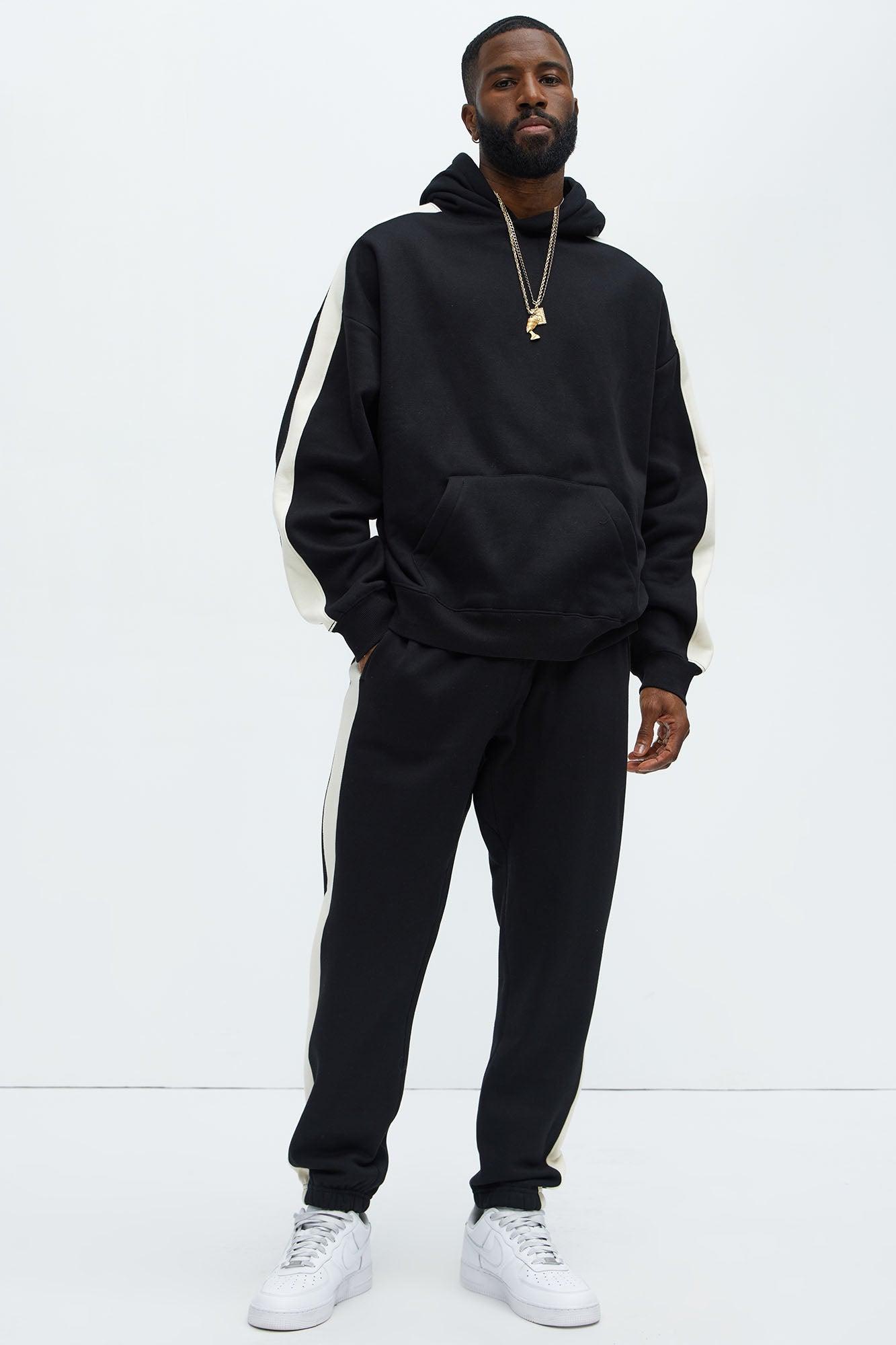 Tyson Heavyweight Oversized Striped Hoodie - Black Product Image