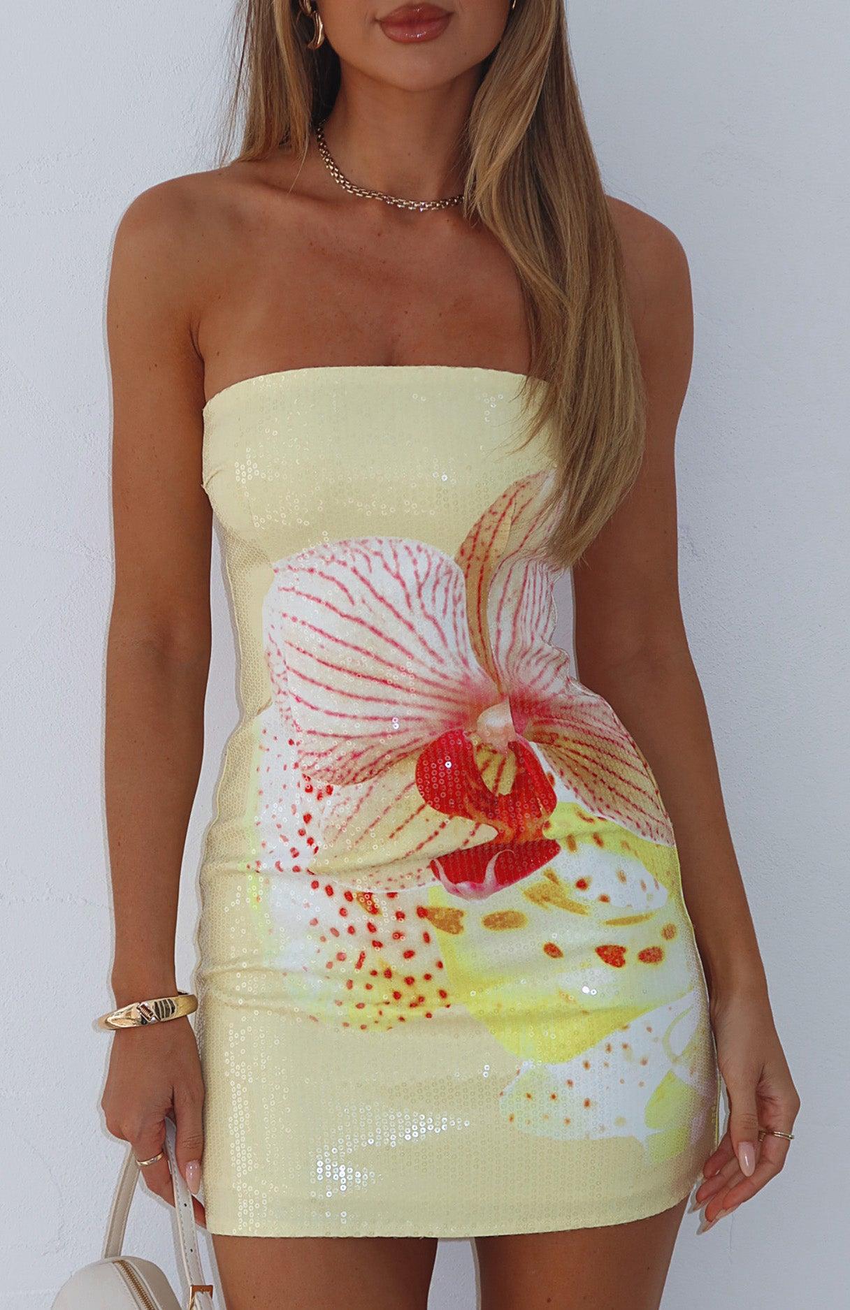 Make Up My Mind Sequin Mini Dress Canary Orchid Product Image