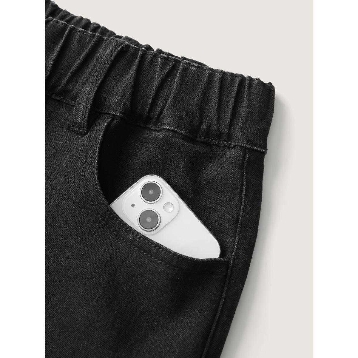 Plus Size Supersoft Waist Drawstring Skinny-Fit Jeans Women Denimblack Leisure Elastic Waist High stretch Slanted pocket Jeans BloomChic 24/3X Product Image