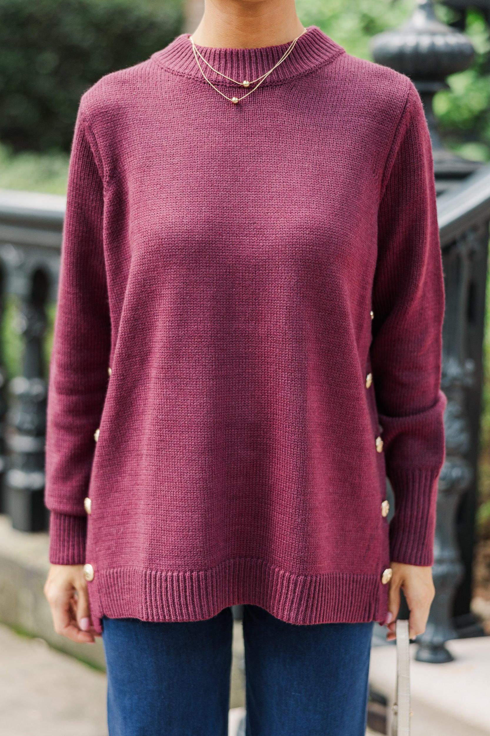 The Slouchy Merlot Side Button Sweater Female Product Image