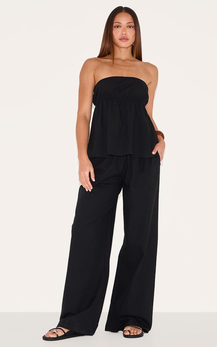 Tall Black Linen Look Peplum Bandeau Top Product Image