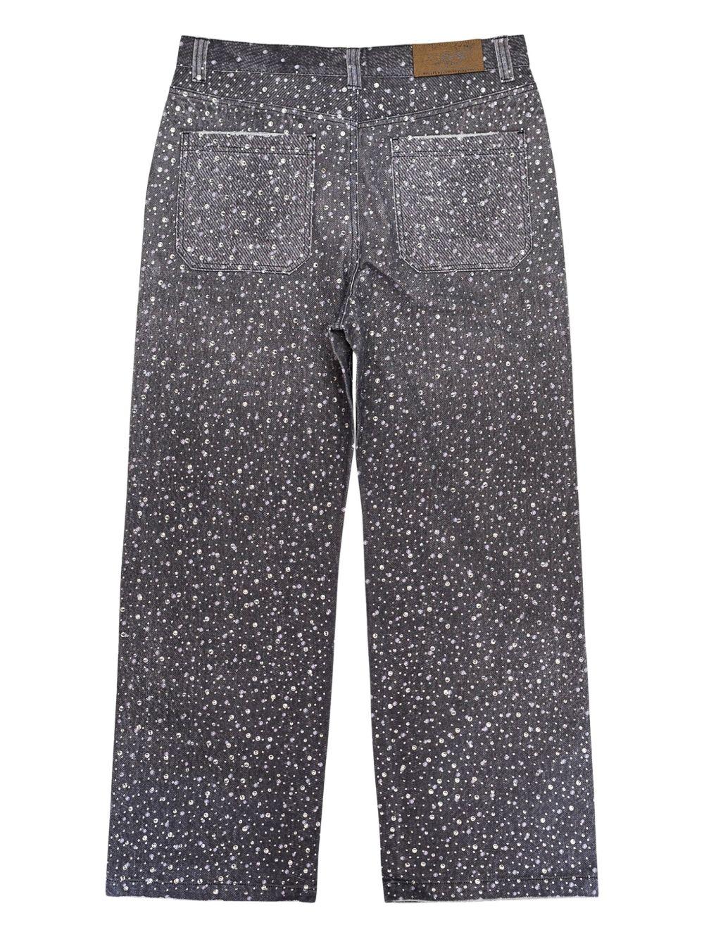 rhinestone-embellished "Black" straight jeans Product Image