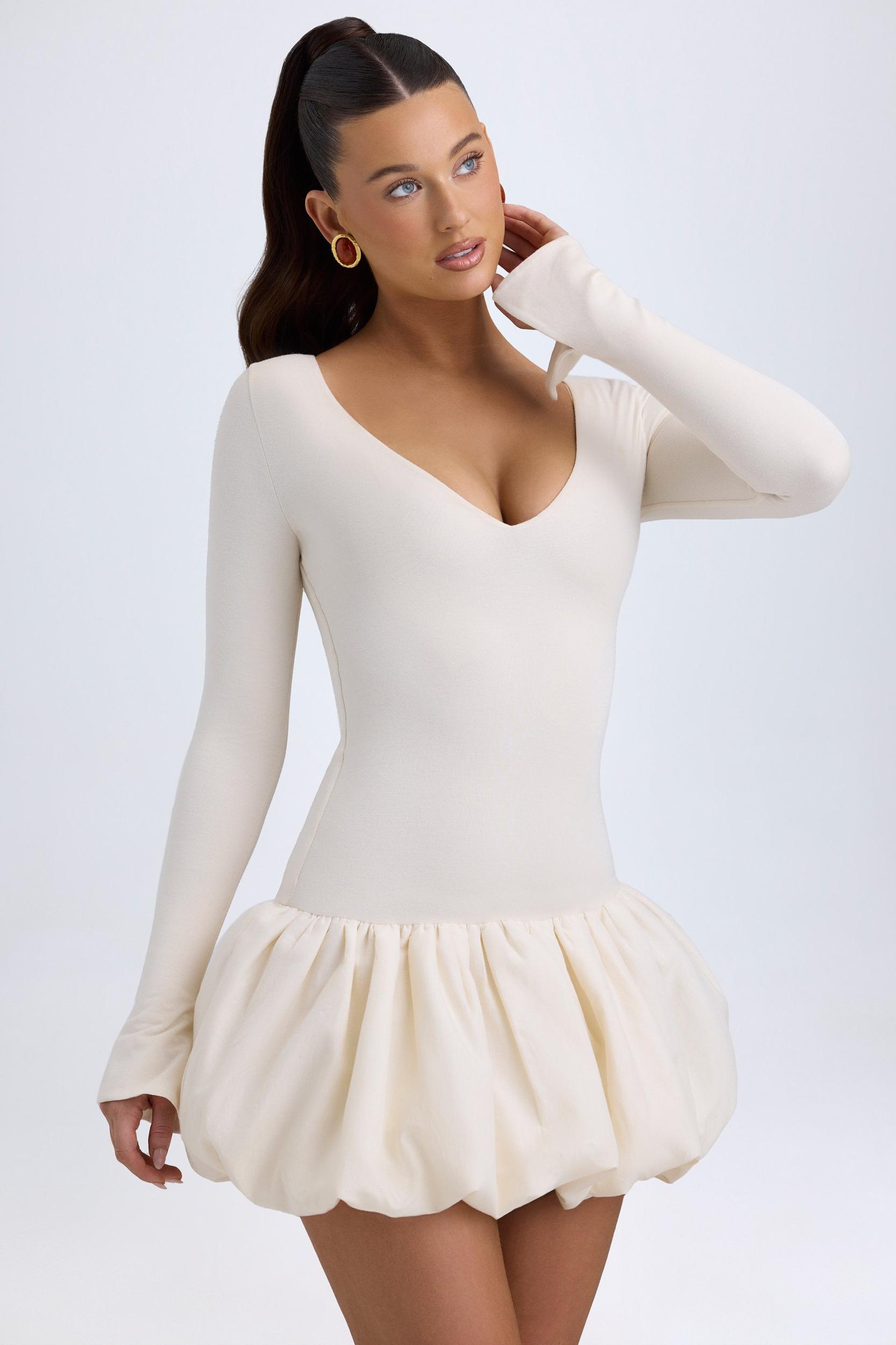 Modal Drop-Waist Bubble Hem Mini Dress in Ivory Female Product Image