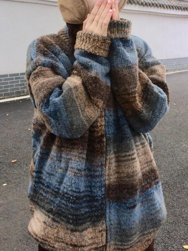 Lazy Style Color Block Stripes Cardigan Product Image