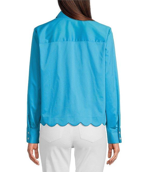 Foxcroft Scarlett Long Sleeve Scallop Hem Button Front Shirt Product Image