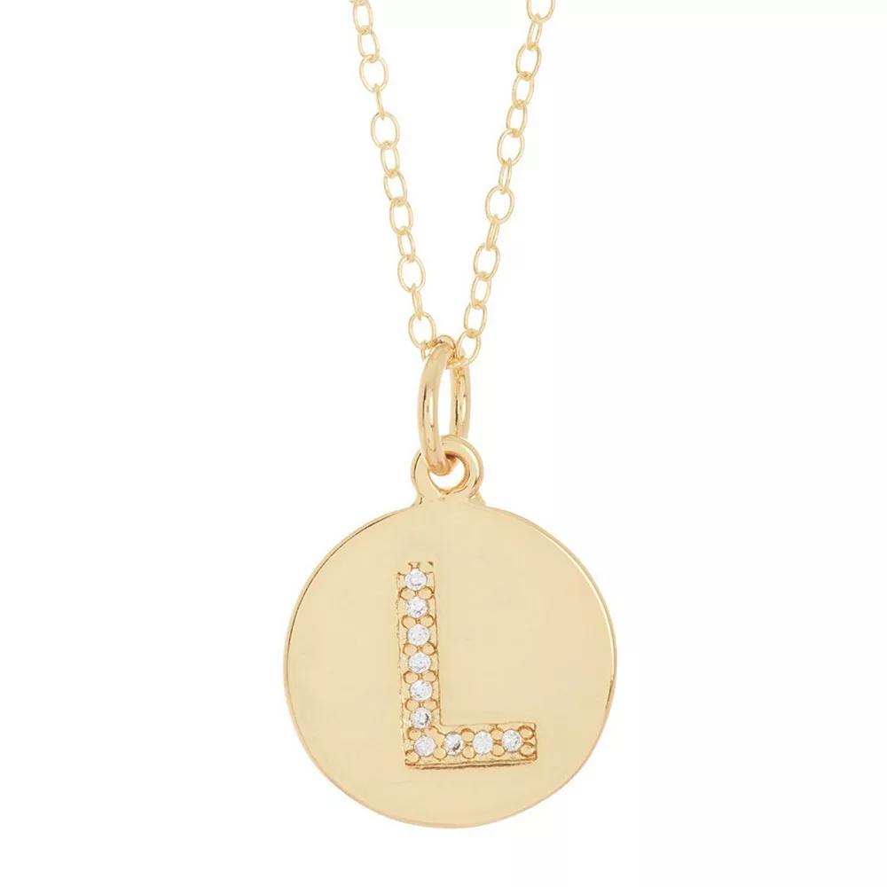 Adornia 14k Gold Plated Cubic Zirconia Engraved Letter Disc Pendant Necklace, Womens Gold Tone N Product Image