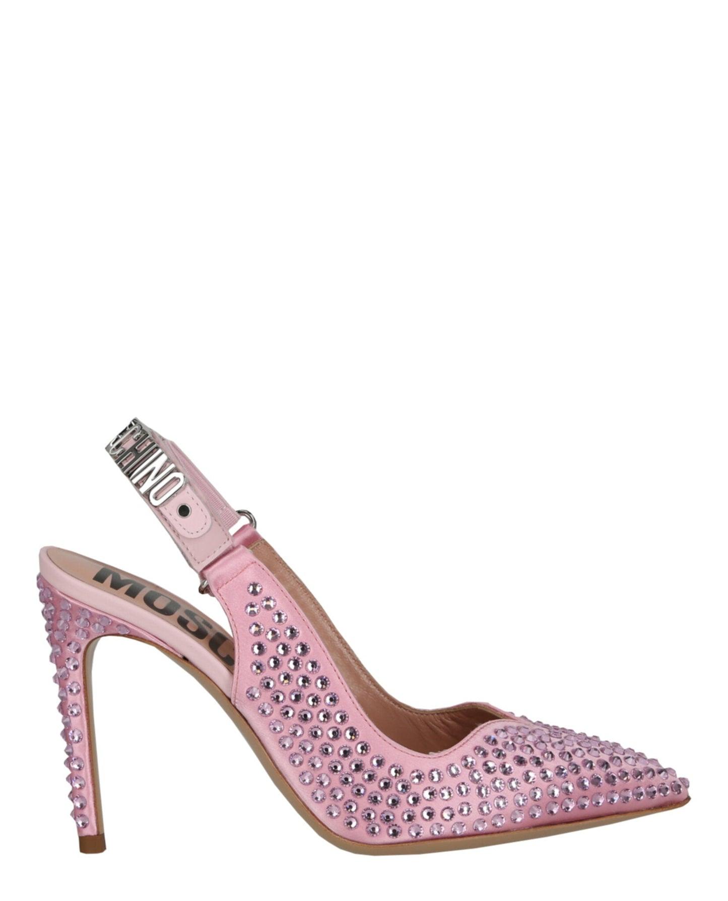 Moschino Crystal Embellished Satin Slingback Pumps Female Product Image