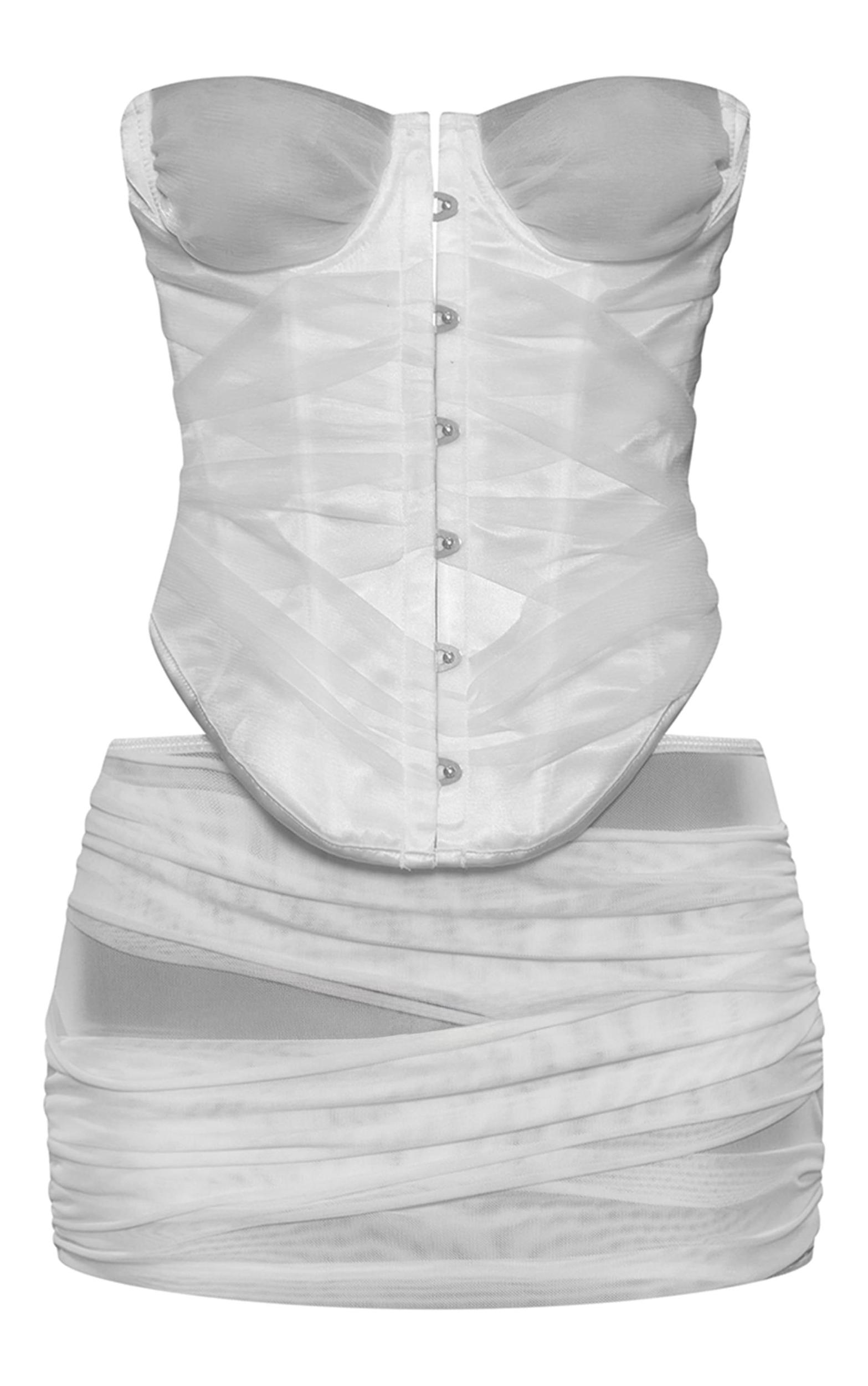 White Mesh Bandeau Corset & Skirt Set Product Image