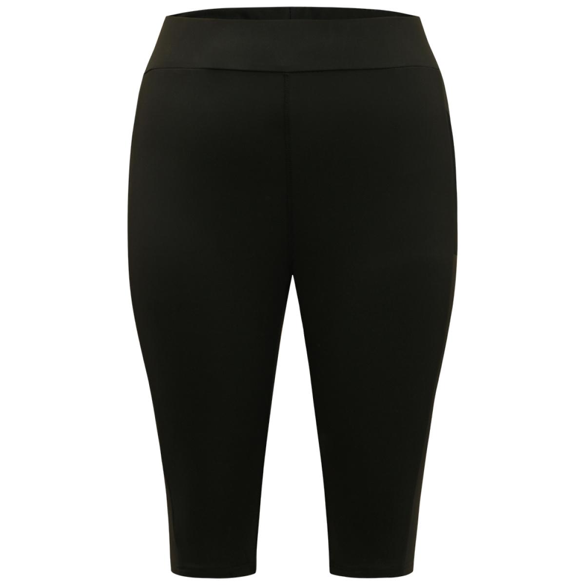 Plus Size Skinny Wideband Waist Mesh Patchwork Pocket Leggings Women Black Elegant High stretch Skinny High Rise Dailywear Leggings BloomChic 28/5X Product Image