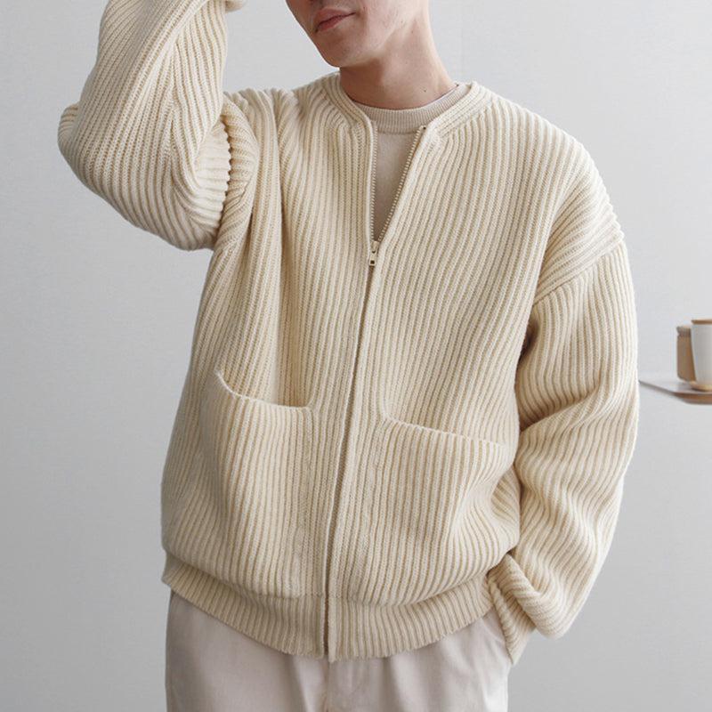 RT No. 4454 KNITTED ROUND-NECK CARDIGAN SWEATER Product Image