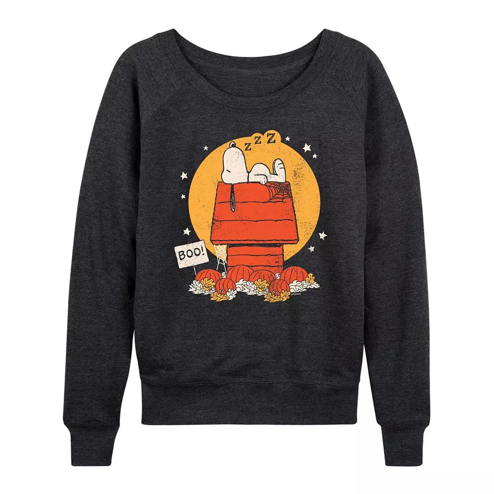 Women's Peanuts Snoopy Halloween Dog House French Terry Long Sleeve Tee,  Product Image