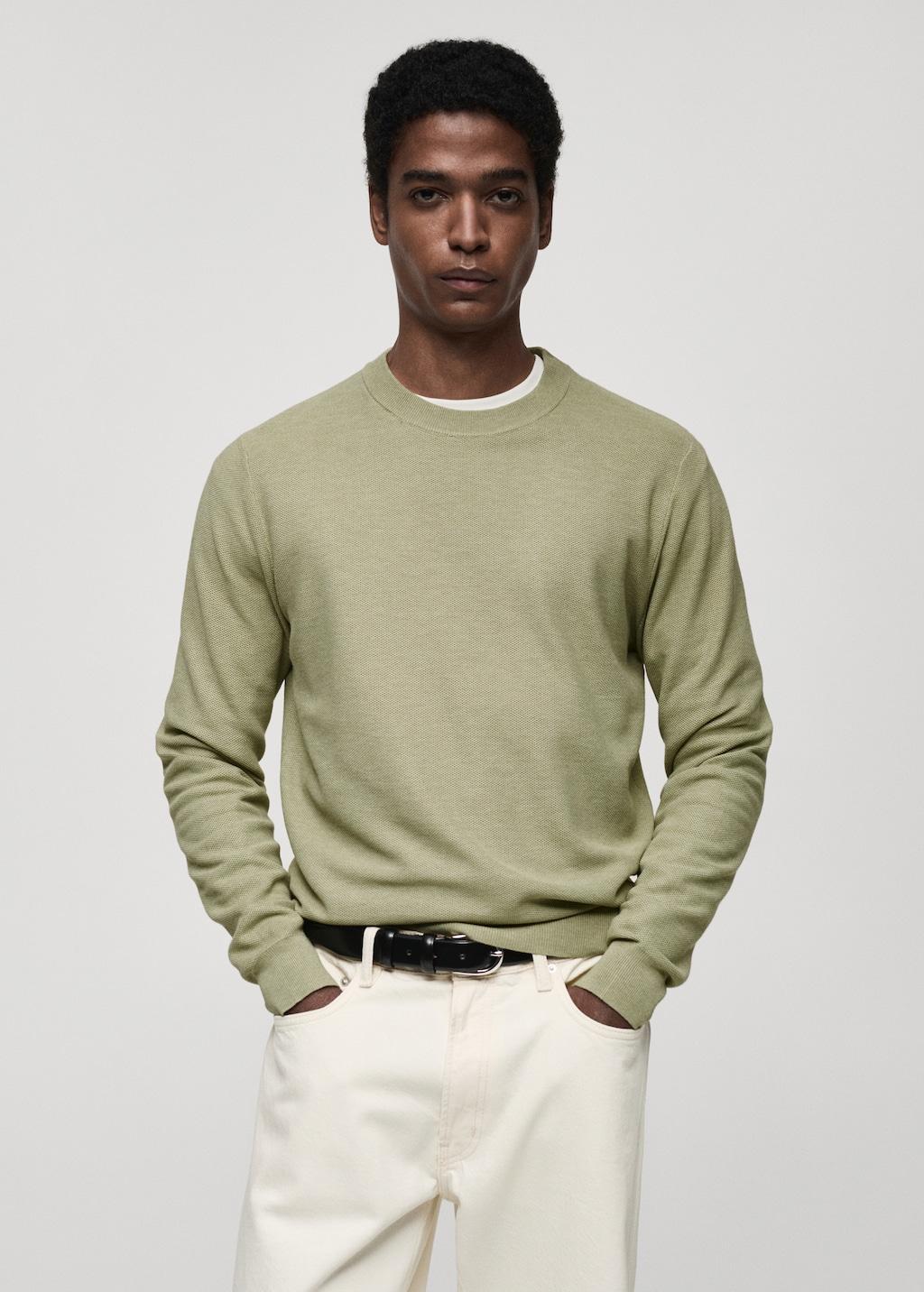Microstructured cotton knitted sweater - Men | MANGO USA Product Image