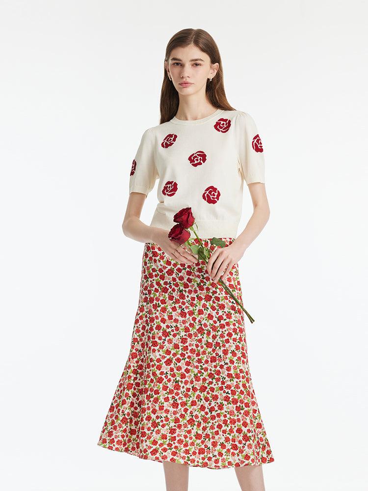 Tencel Rose Jacquard Women Knit Top Product Image