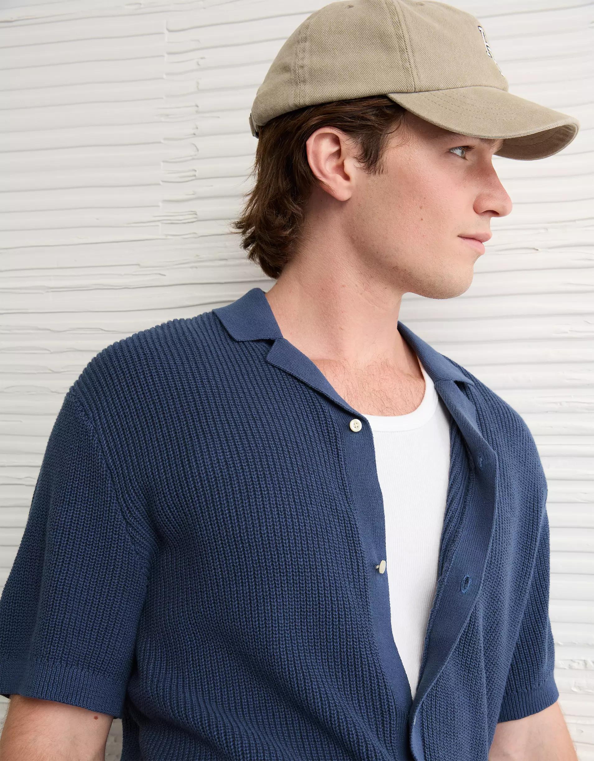 AE Shaker Button-Up Sweater Polo Shirt Product Image