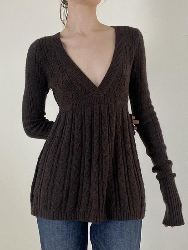 Retro V Neck Long Sleeve Knits Product Image