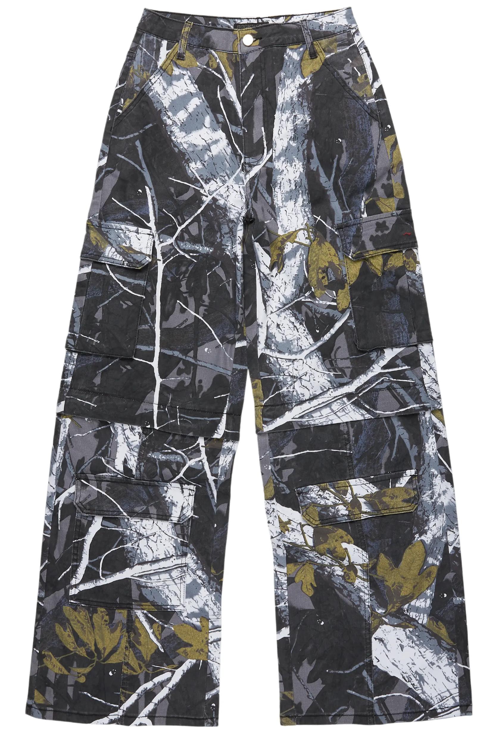 Precious Black Tree Camo Baggy Stacked Jean Female Product Image