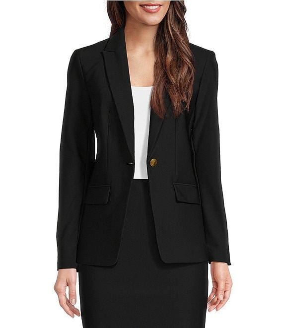 Donna Karan Woven Notch Lapel Long Sleeve Button Front Coordinating Blazer Product Image