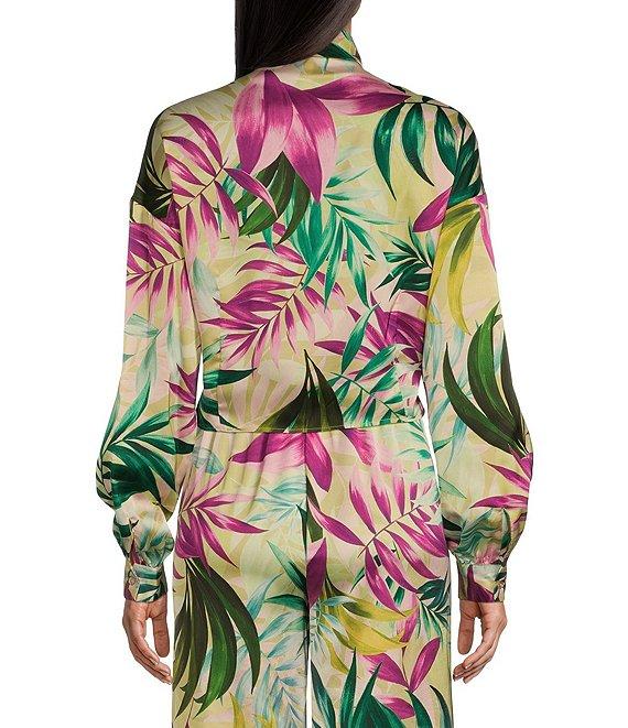 Guess Coordinating Satin Tropical Print Long Sleeve Bowed Jun Shirt Product Image