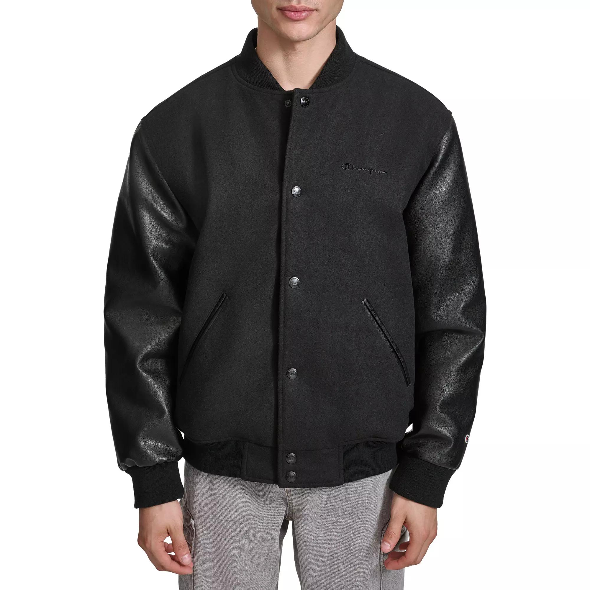 Men's Champion® Varsity Bomber Jacket with Faux Leather Sleeves,  Product Image
