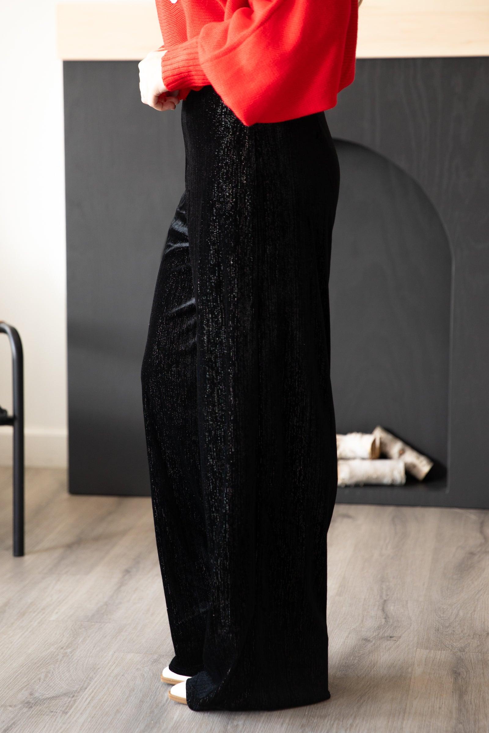 Black Velvet Wide Leg Pants With Lurex Product Image