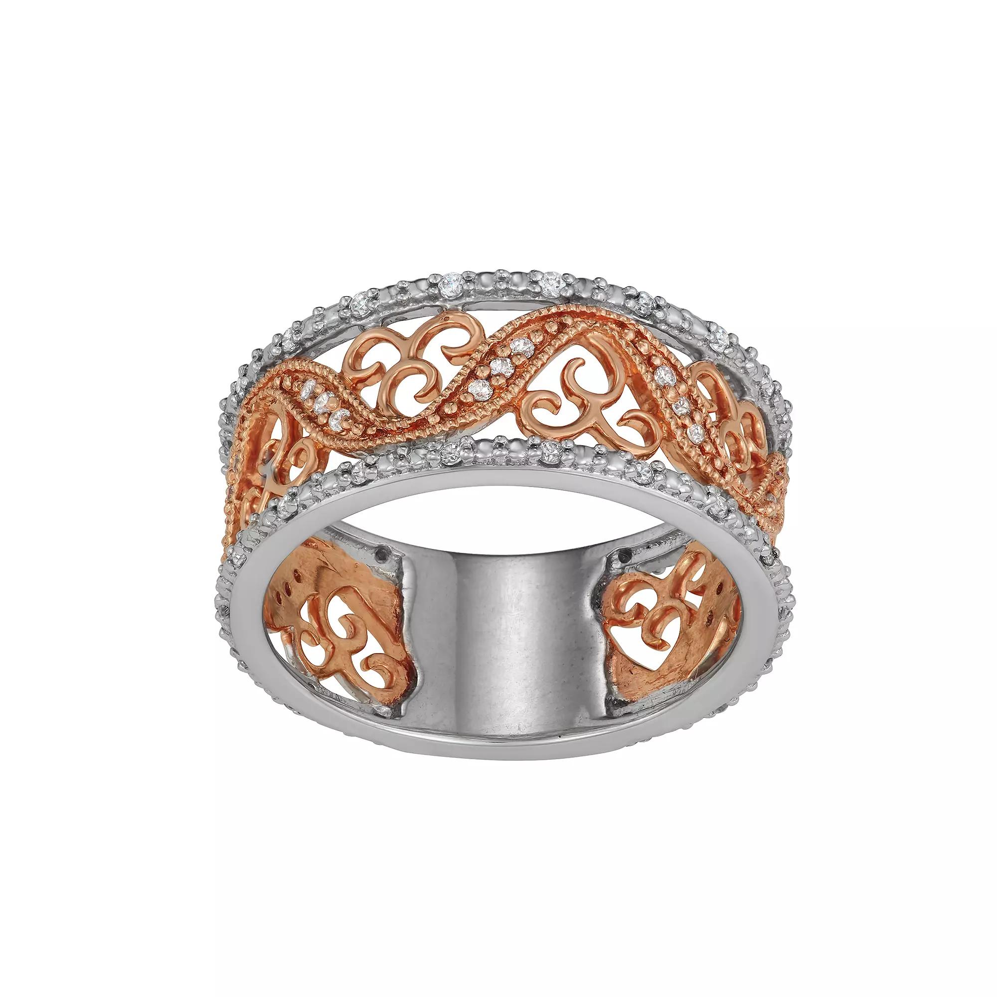 Two Tone 10k Gold 1/4 Carat T.W. Diamond Filigree Wedding Band, Womens 10k Two Tone Product Image