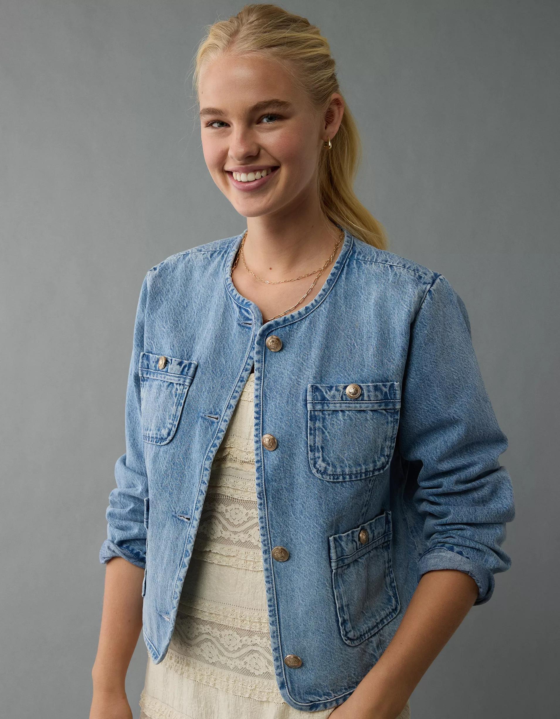 AE Collarless Denim Jacket Product Image