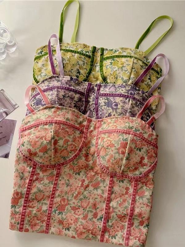 Short Disty Floral Print Corset Top Product Image