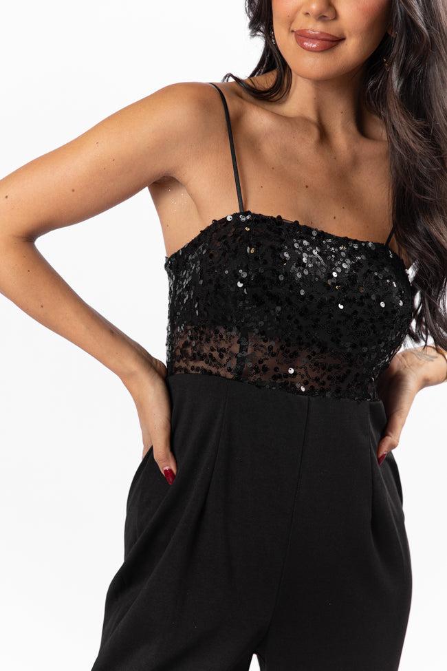 Even The Score Black Sequin Top Jumpsuit FINAL SALE Product Image