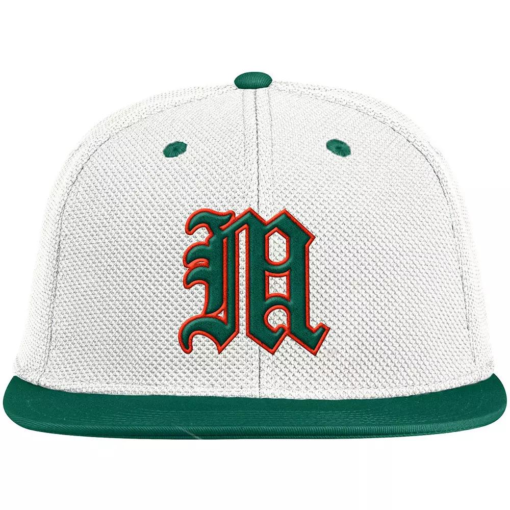 Men's adidas Cream/Green Miami Hurricanes On-Field Baseball Fitted Hat, Size: 7 3/4, Beige Product Image