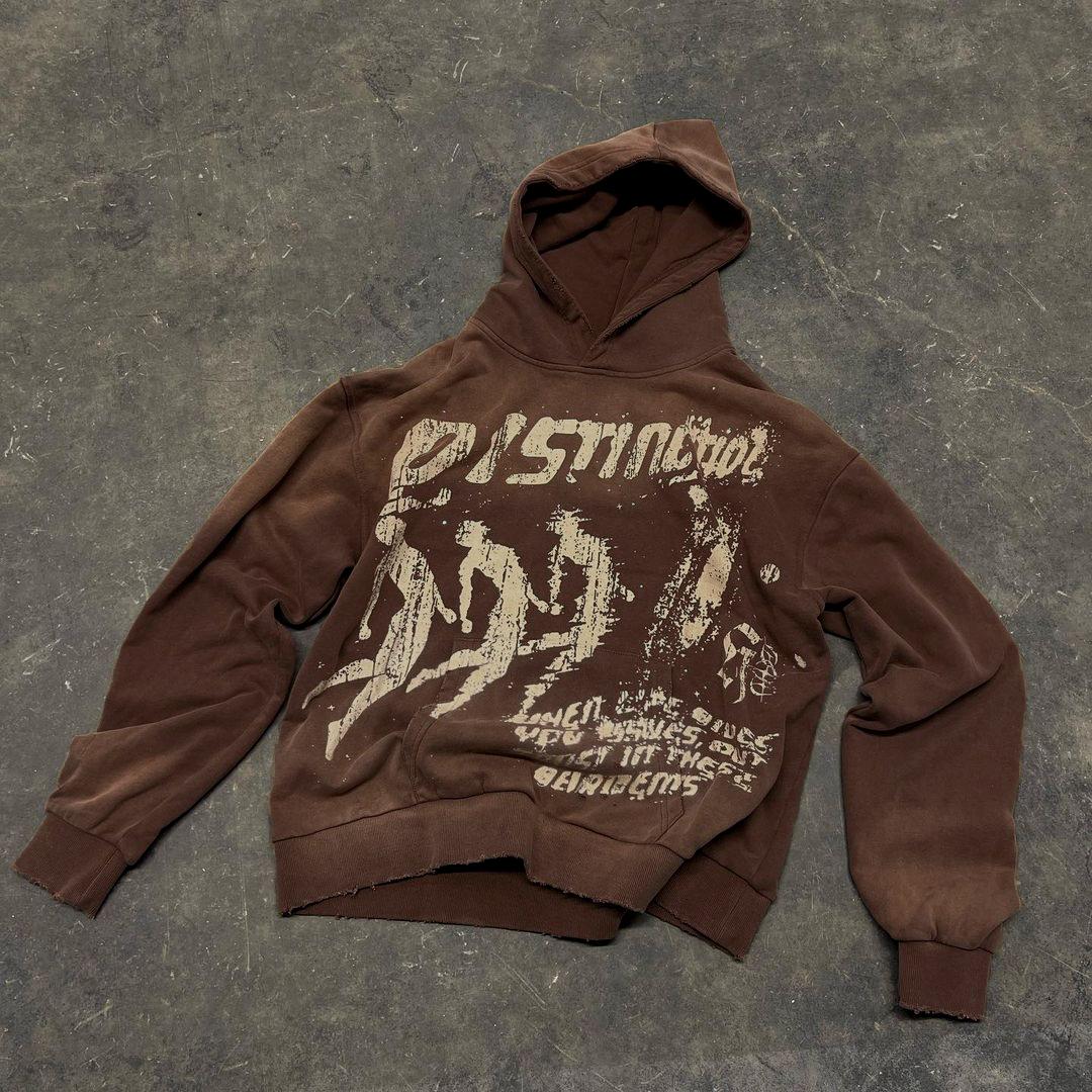 Vintage Richesse Print Graphic Acid Washed Oversized Hoodie Product Image